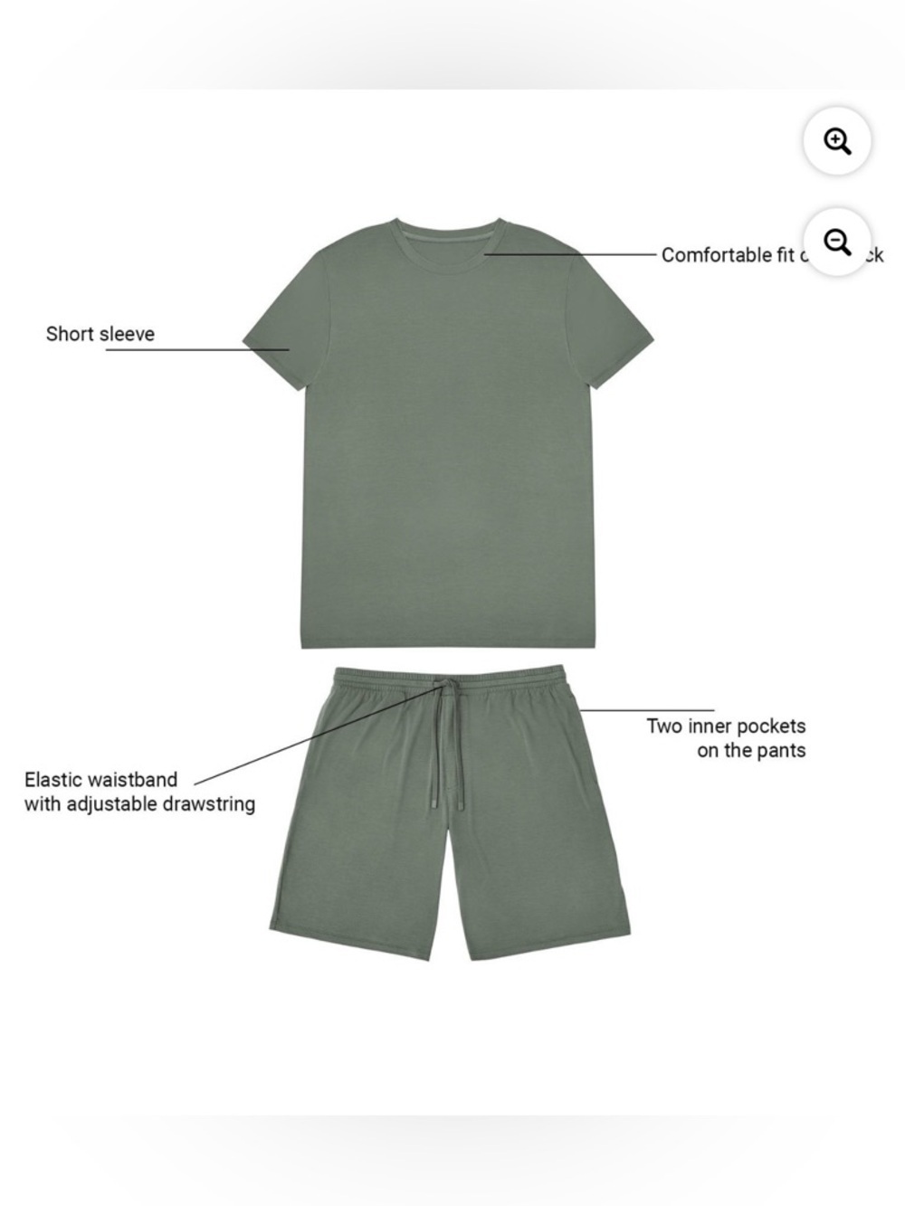 Men's Short Sleeve Undershirt & Shorts Pajama Set in Olive Green - Picture 9 of 10